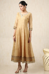 Women's Mustard Kota Floral Print Dress With Thread Work