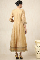 Women's Mustard Kota Floral Print Dress With Thread Work
