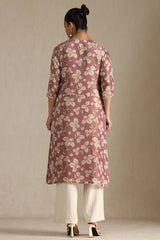 Women's Onion Pink Tissue Floral Print Kurta With Mirror Work