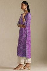 Women's Purple Tissue Bandhani Print Kurta With Mirror Work