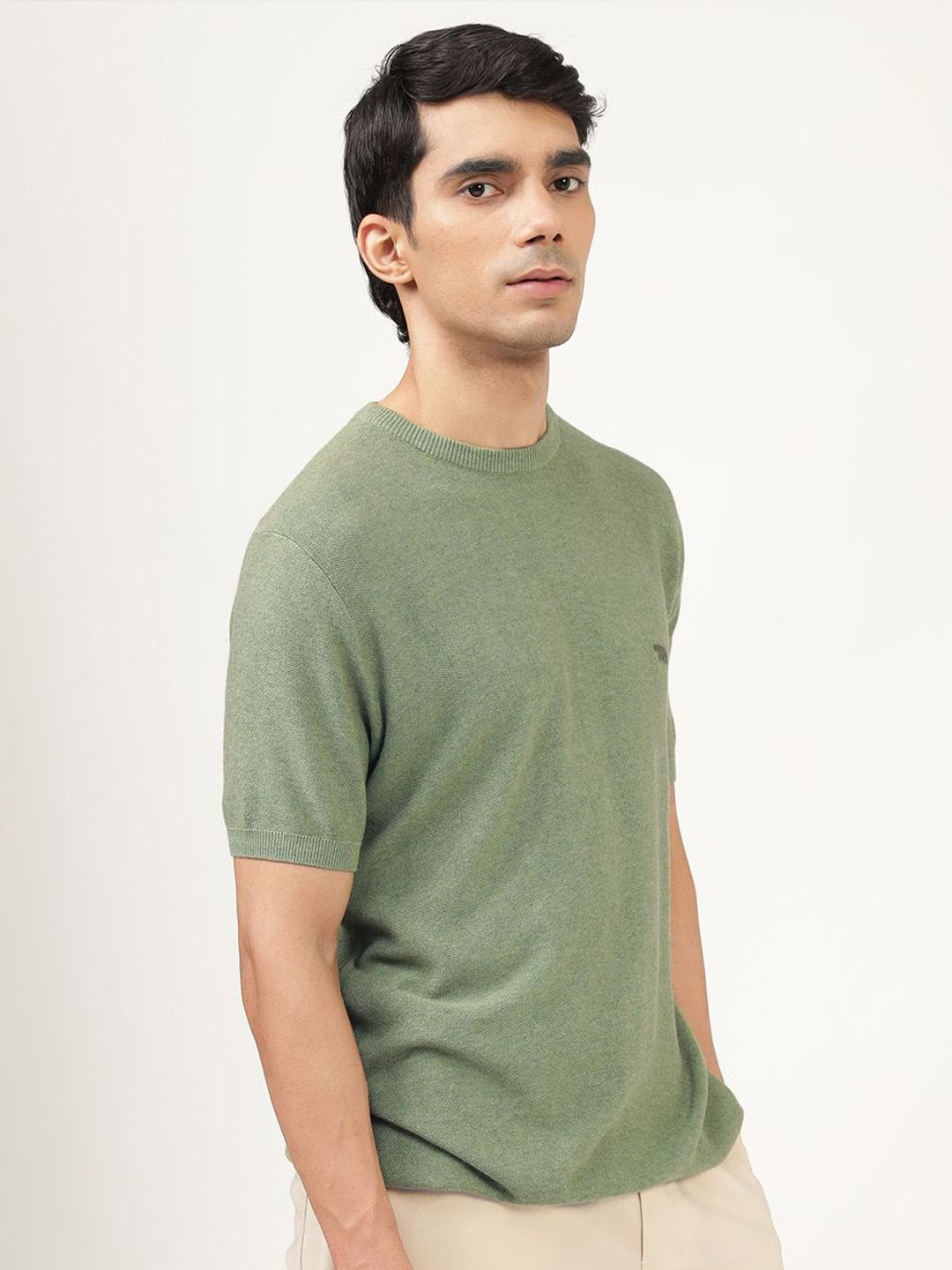Men's Green Casual Regular Fit Solid Half Sleeves Tshirt