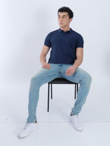 Mens Blue Casual Slim Fit Jeans