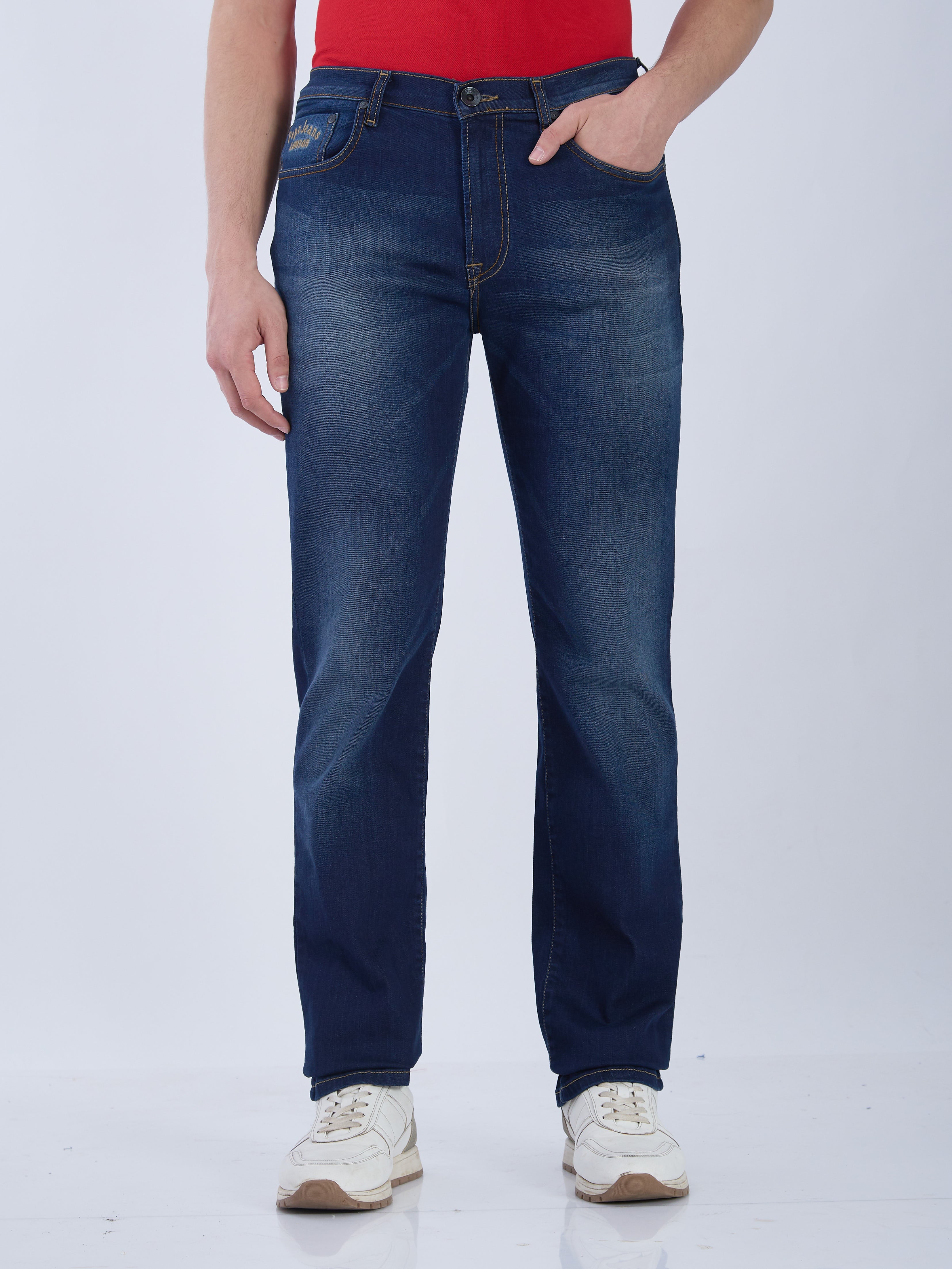 Mens Blue Casual Straight Fit Jeans
