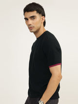 Men's Black Casual Regular Fit Solid Half Sleeves Tshirt