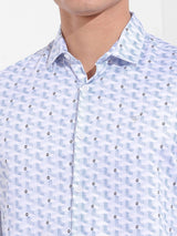 Men's Blue Casual Printed Full Sleeves Shirt