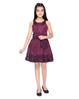 Girls Purple Party Square Neck Above Knee Texture Sleeveless Dress