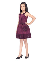 Girls Purple Party Square Neck Above Knee Texture Sleeveless Dress