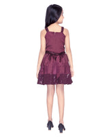 Girls Purple Party Square Neck Above Knee Texture Sleeveless Dress