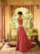 Women's Red Party Printed Sleeveless Co-ord Set