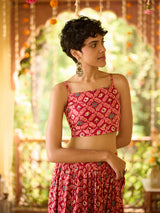 Women's Red Party Printed Sleeveless Co-ord Set