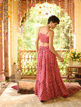 Women's Red Party Printed Sleeveless Co-ord Set