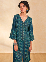 Women's Blue Casual Printed Three Quarter Sleeves Kurta