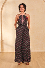 Women's Black Casual Printed Sleeveless Jumpsuits