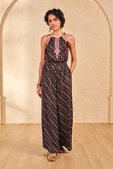 Women's Black Casual Printed Sleeveless Jumpsuits