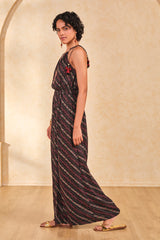 Women's Black Casual Printed Sleeveless Jumpsuits