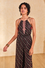 Women's Black Casual Printed Sleeveless Jumpsuits