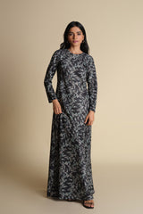 Women's Grey Printed Full Sleeves Dress