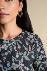 Women's Grey Printed Full Sleeves Dress
