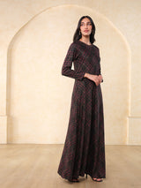 Women's Black Checked Full Sleeves Dress
