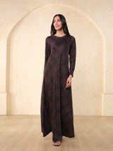 Women's Black Checked Full Sleeves Dress