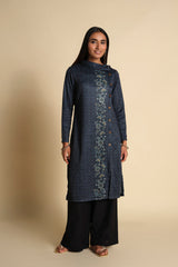 Women's Blue Casual Printed Full Sleeves Kurta