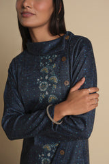 Women's Blue Casual Printed Full Sleeves Kurta