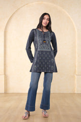 Women's Blue Casual Printed Full Sleeves Kurti