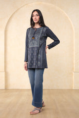 Women's Blue Casual Printed Full Sleeves Kurti