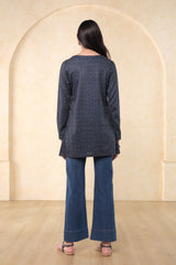 Women's Blue Casual Printed Full Sleeves Kurti