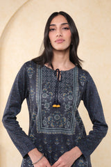 Women's Blue Casual Printed Full Sleeves Kurti