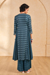 Women's Blue Casual Printed Three Quarter Sleeves Kurta