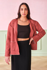 Women's Red Casual Solid Full Sleeves Jackets