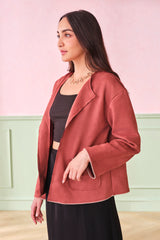 Women's Red Casual Solid Full Sleeves Jackets