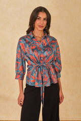 Women's Multicolor Casual Regular Fit Printed Three Quarter Sleeves Tops