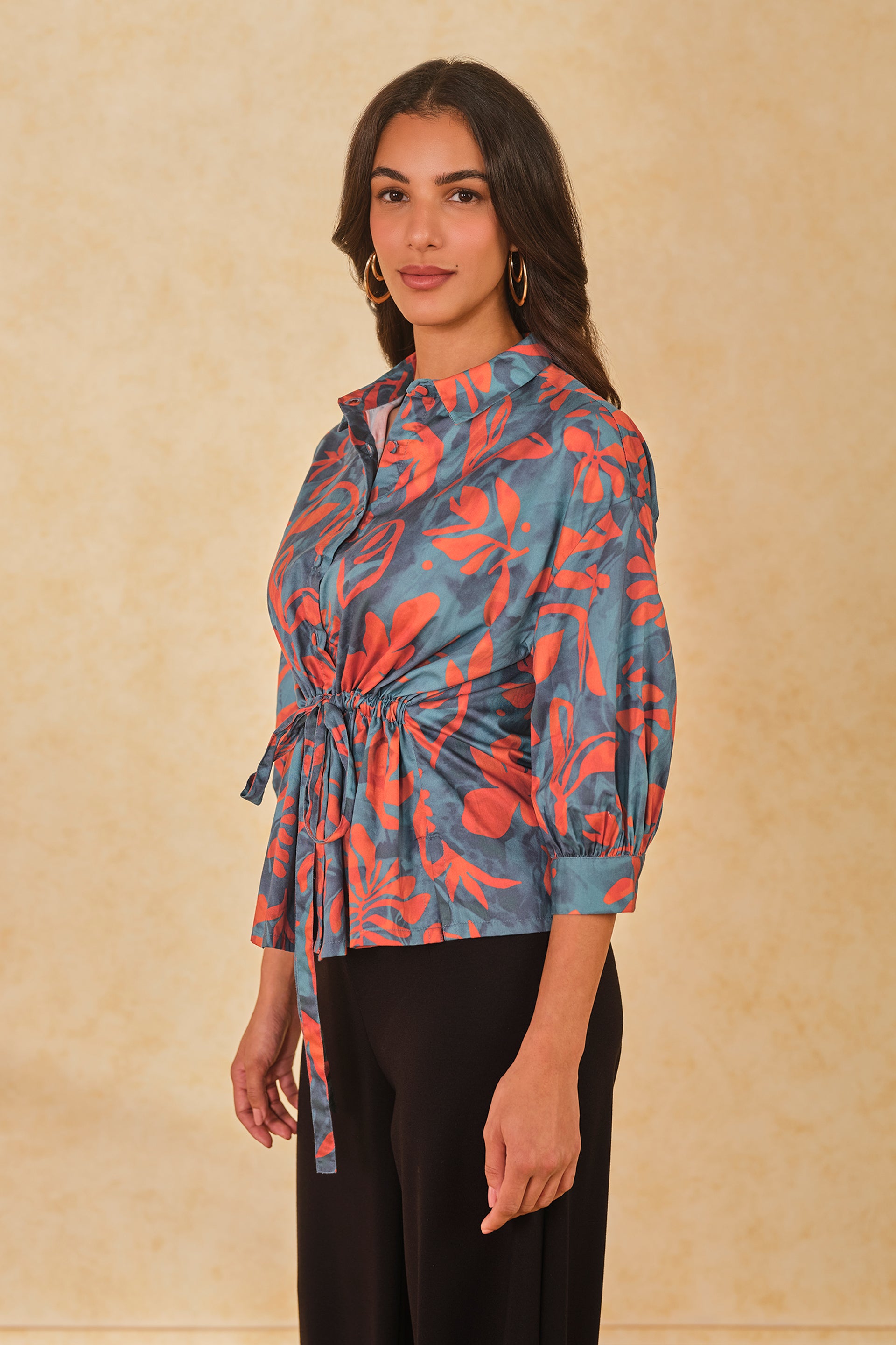 Women's Multicolor Casual Regular Fit Printed Three Quarter Sleeves Tops