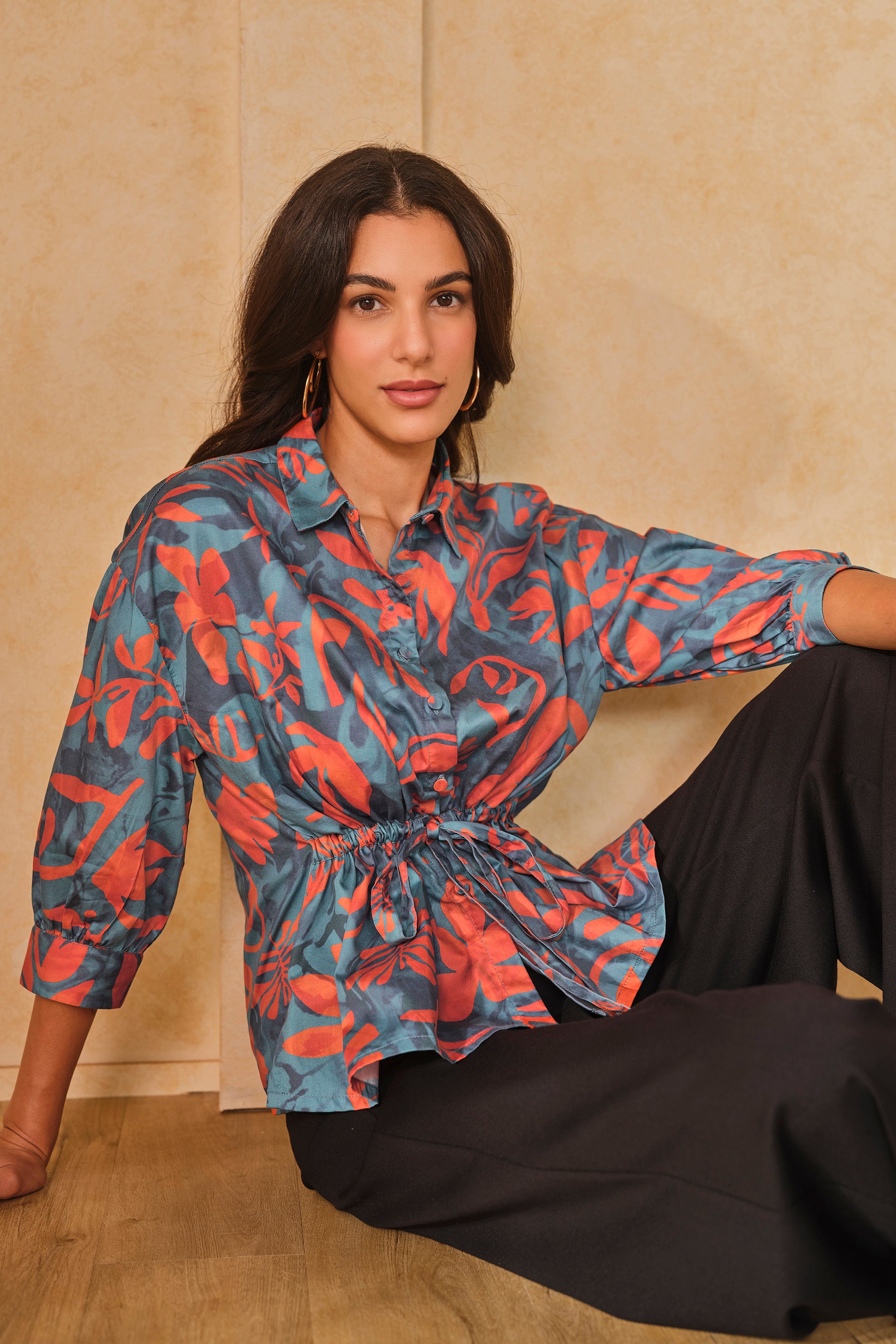 Women's Multicolor Casual Regular Fit Printed Three Quarter Sleeves Tops
