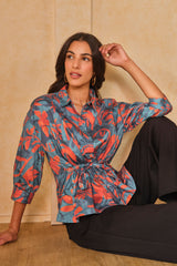 Women's Multicolor Casual Regular Fit Printed Three Quarter Sleeves Tops