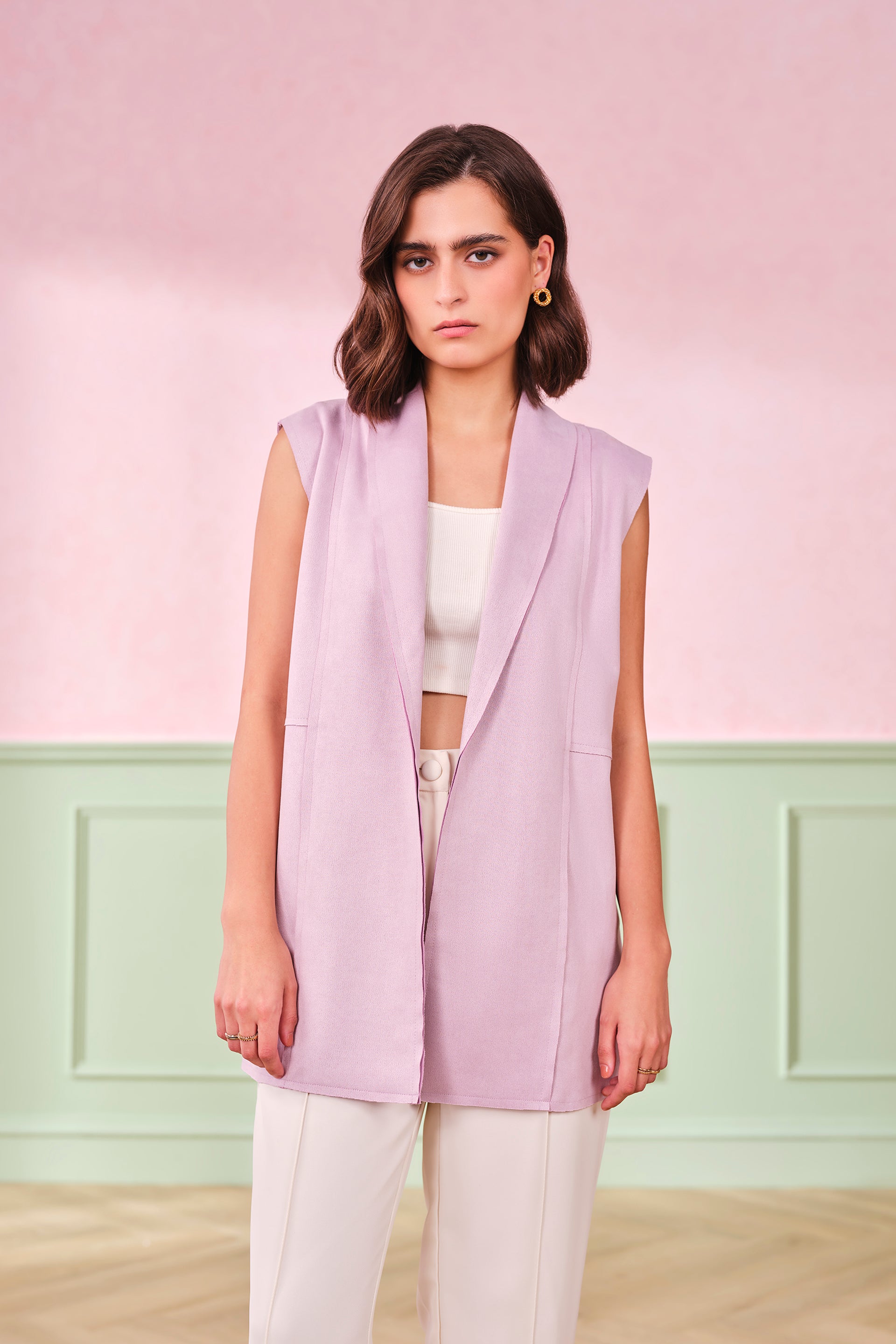 Women's Purple Casual Solid Sleeveless Jacket