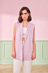 Women's Purple Casual Solid Sleeveless Jacket