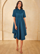 Women's Green Casual Regular Fit Solid Half Sleeves Dress