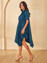 Women's Green Casual Regular Fit Solid Half Sleeves Dress