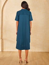 Women's Green Casual Regular Fit Solid Half Sleeves Dress