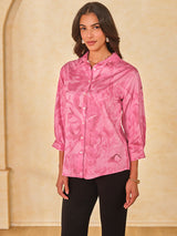 Women's Pink Casual Regular Fit Printed Three Quarter Sleeves Tops