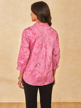 Women's Pink Casual Regular Fit Printed Three Quarter Sleeves Tops