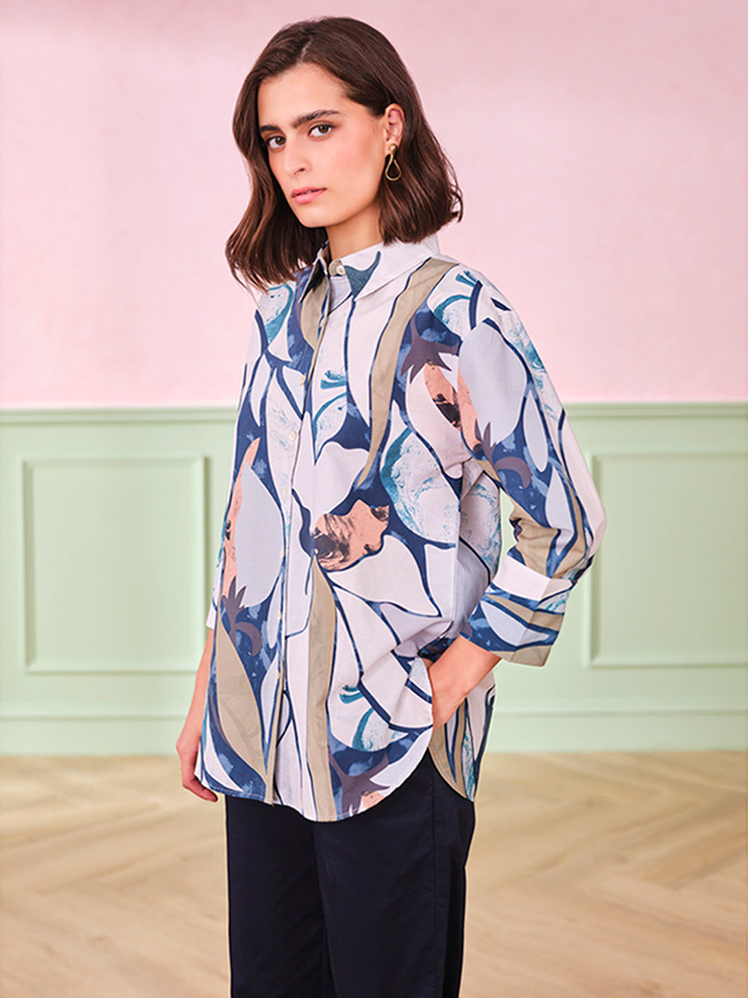 Women's Gray Casual Regular Fit Printed Three Quarter Sleeves Tops