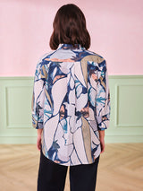 Women's Gray Casual Regular Fit Printed Three Quarter Sleeves Tops