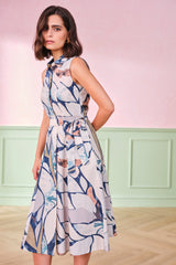 Women's Gray Casual Regular Fit Printed Sleeveless Dress