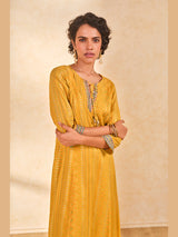 Women's Yellow Daily Printed Three Quarter Sleeves Kurta Set