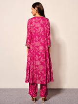 Women's Pink Festive Printed Three Quarter Sleeves Kurta Set