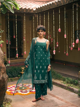 Women's Green Festive Embroidered Sleeveless Kurta Set